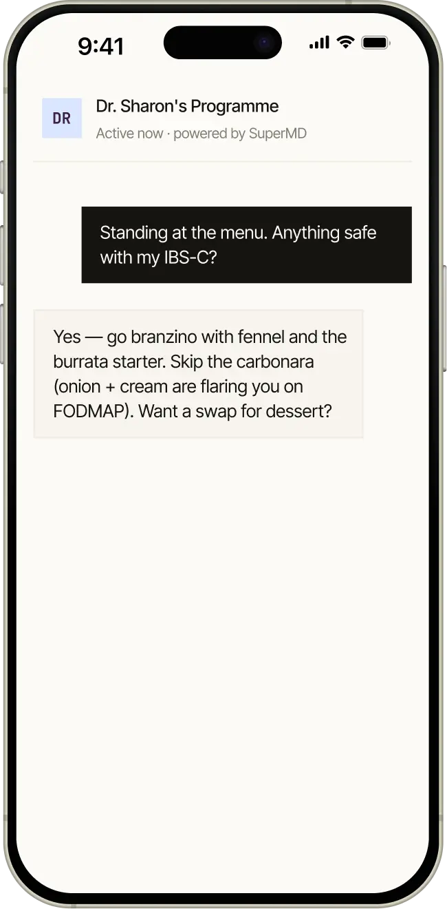 SuperMD patient app on a phone